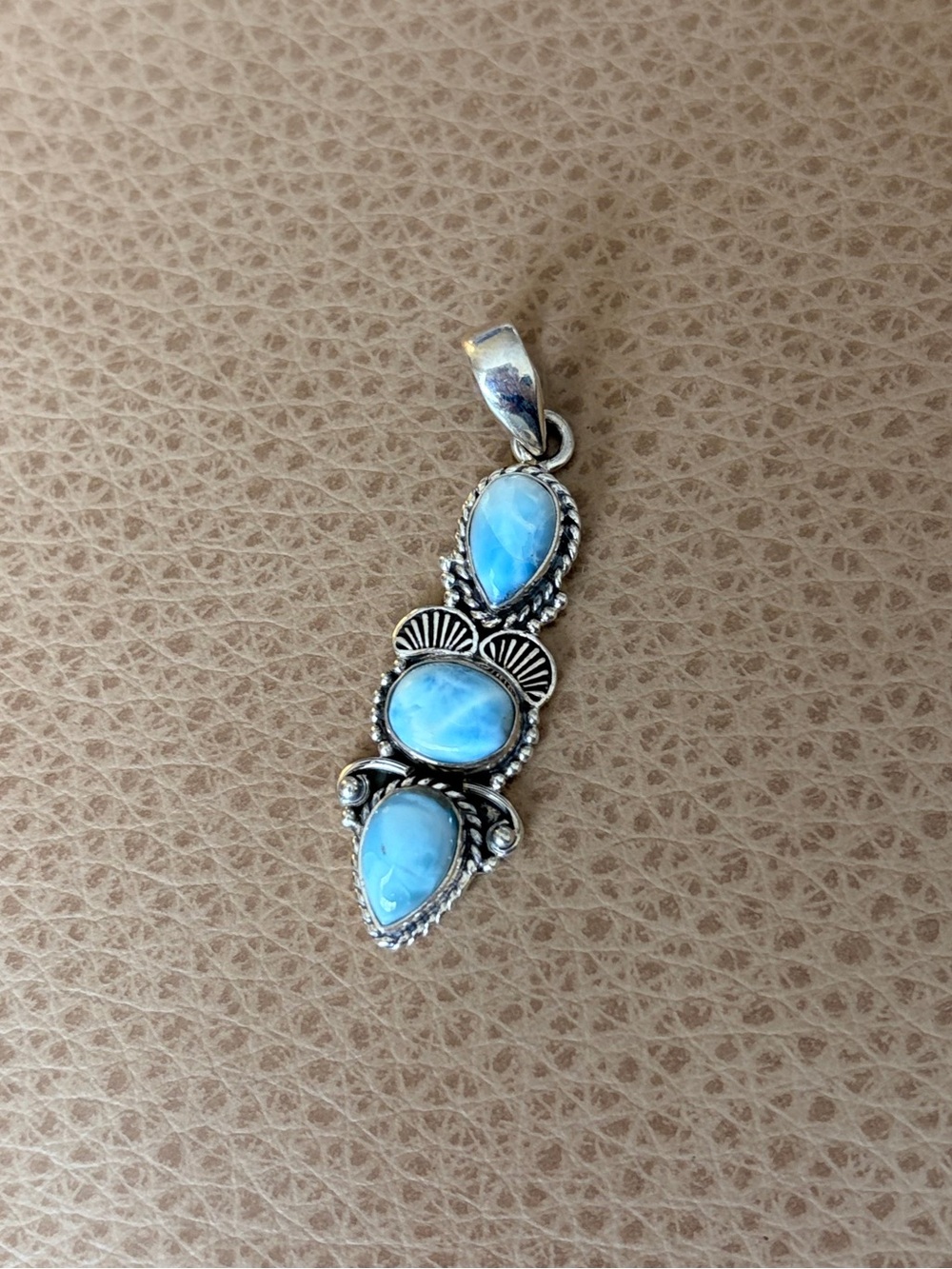 925 Sterling Silver Triple Larimar Pendant